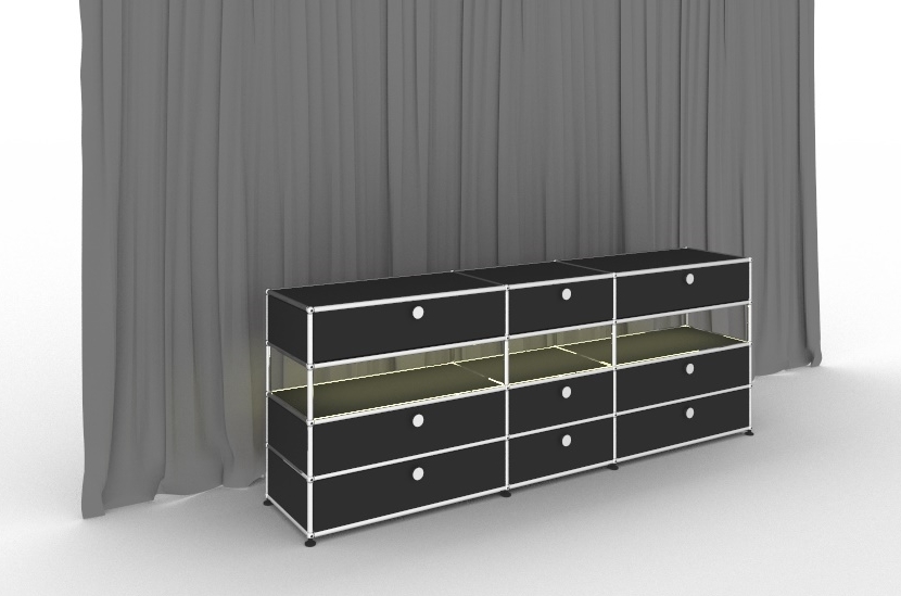 E Sideboard illuminated 9 drawers ruby red USM Haller