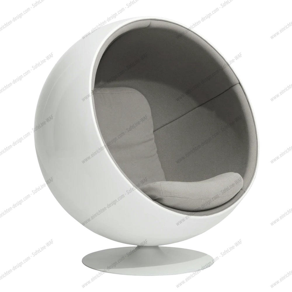 Hellgrauer Ball Chair Sessel von Eero Aarnio Originals, moderner Designklassiker mit weißer Außenschale.