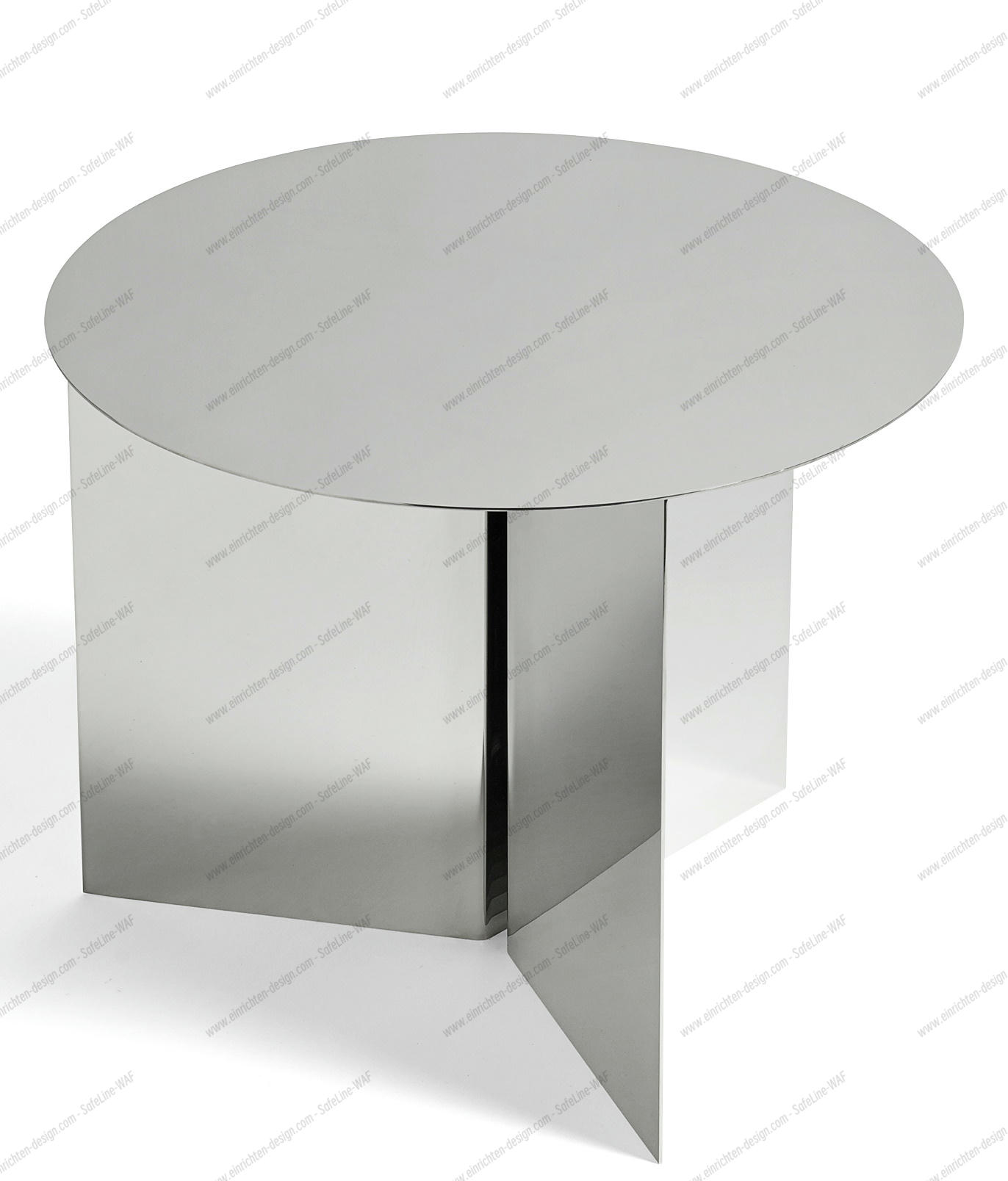 Bild des Slit Table Round Beistelltisch von Hay, polierter Spiegel, modernes Design, runder Tisch.