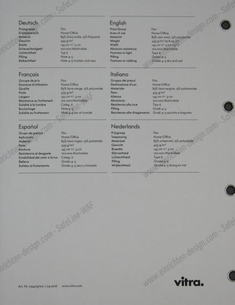 Sample Card Volo Vitra