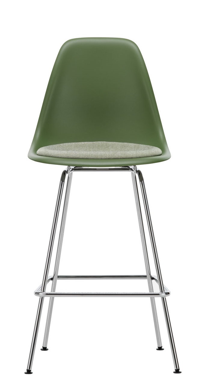 Eames Plastic Bar Stool Medium with seat cushion Vitra