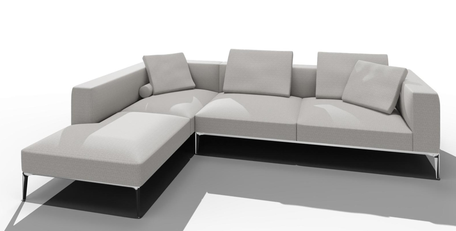 Jaan Living Sofa: Modernes 3-Sitzer Sofa mit Kissen und Komfortrollen im Stoff Glint Ash.