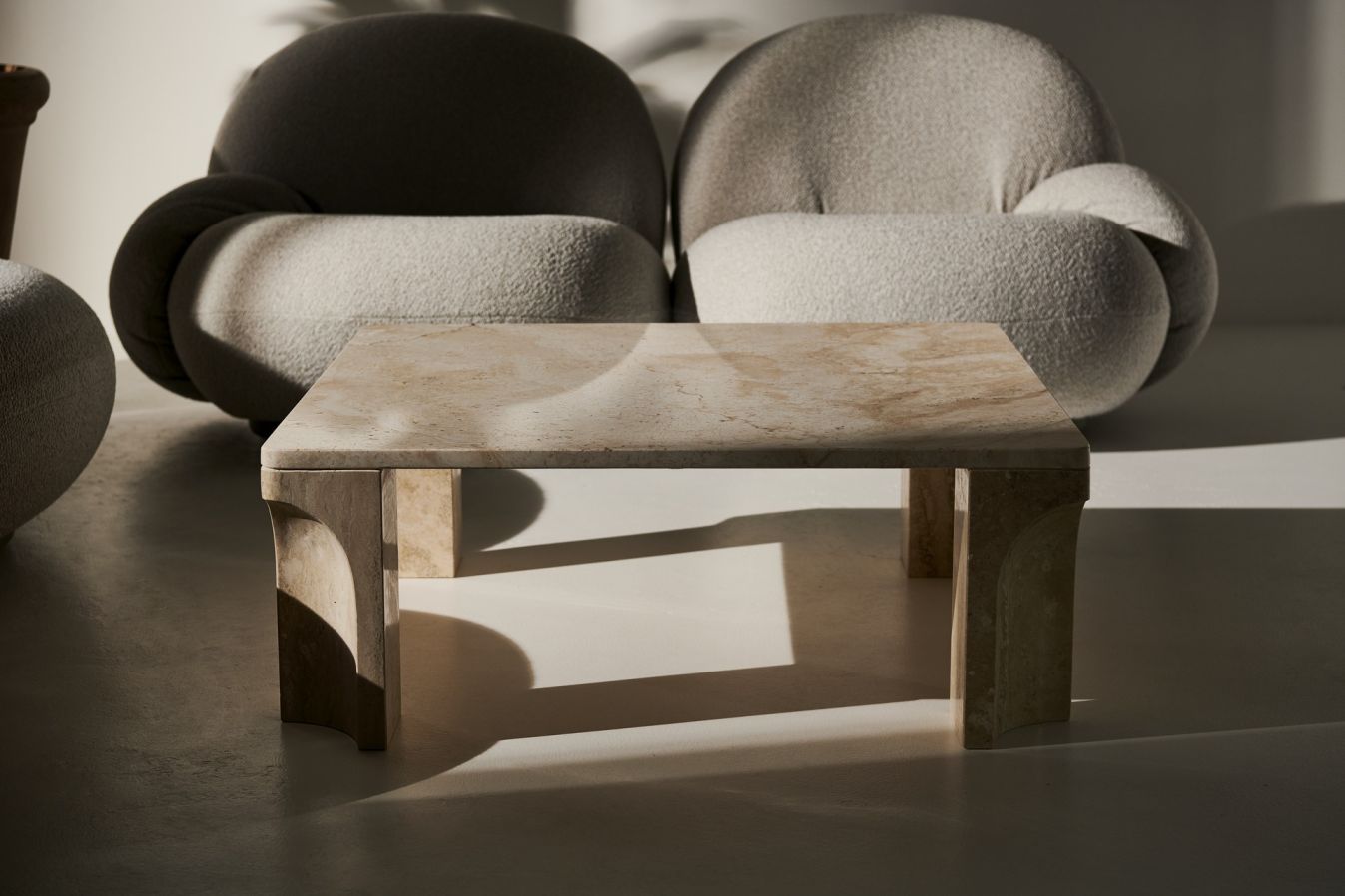 Doric Coffee Table Square White Travertine Gubi