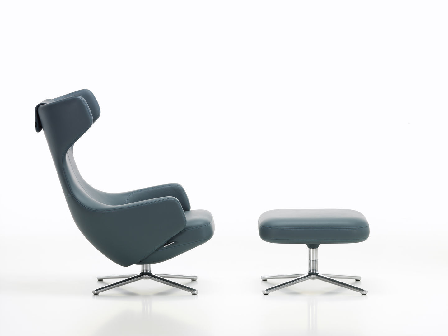 Grand Repos Easy Chair + Ottoman Vitra Polished Cosy Classic grey