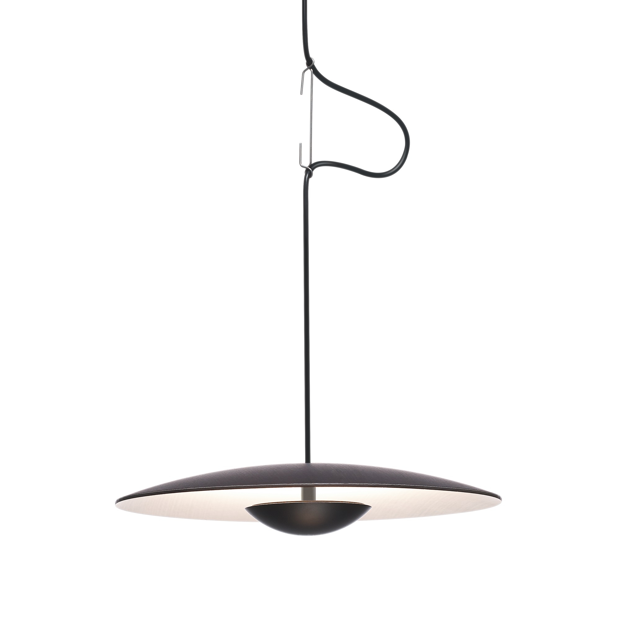 Nahaufnahme der Ginger LED Pendelleuchte von Marset, eine moderne Hängelampe mit warmem Licht.
