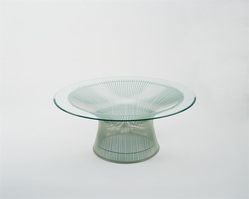 Platner Dining table crystal glass / polished nickel Knoll International - QUICK SHIP 