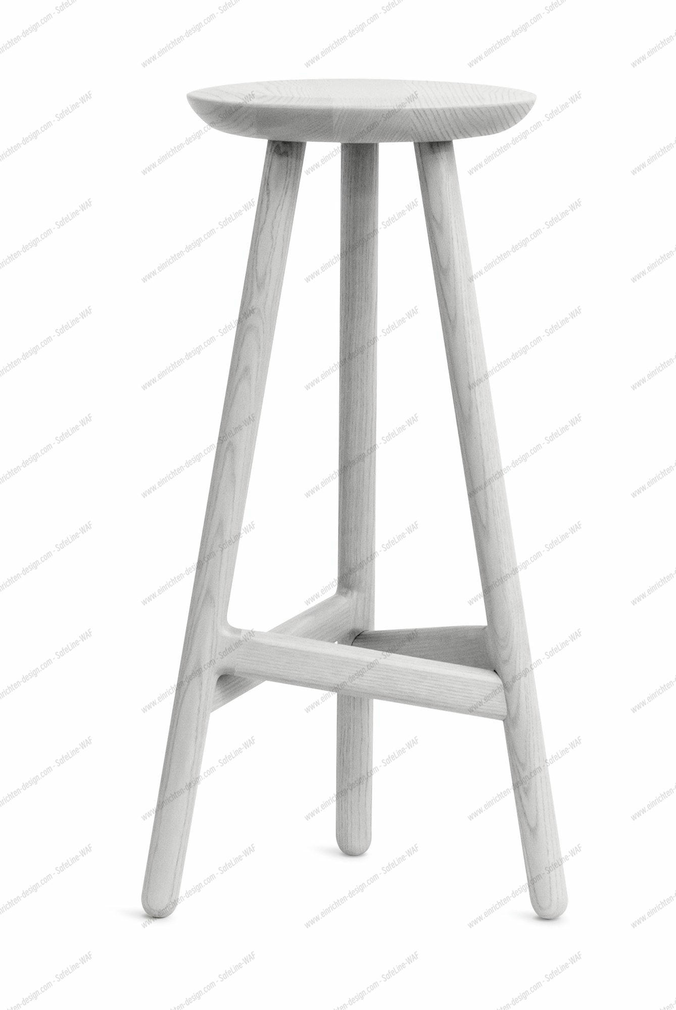 Ninety Stool Barhocker aus Esche in Grau. Moderner Hocker mit drei Beinen.