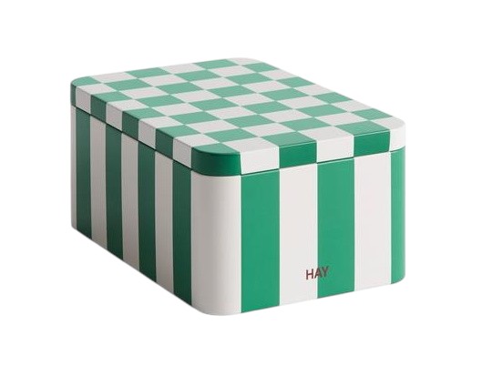 Tin Container Small Green and Off-White Storage Box Hay