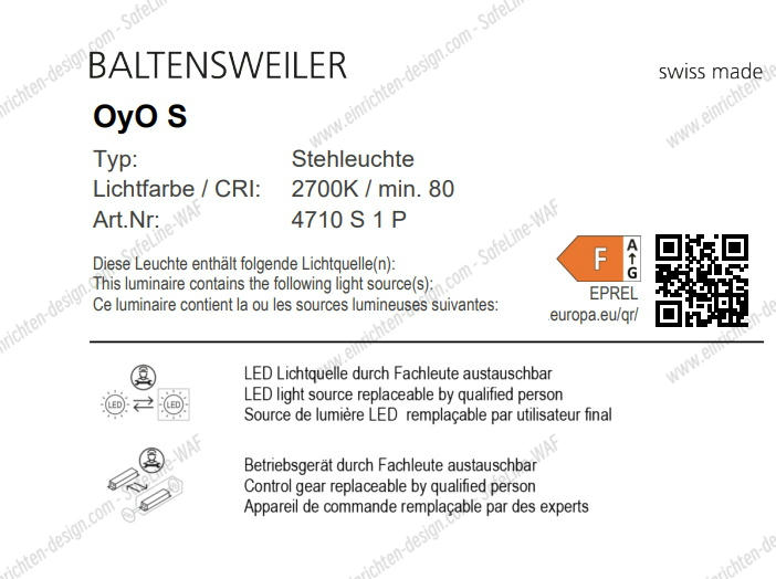 OyO S Floor Lamp Black 2700 K Baltensweiler