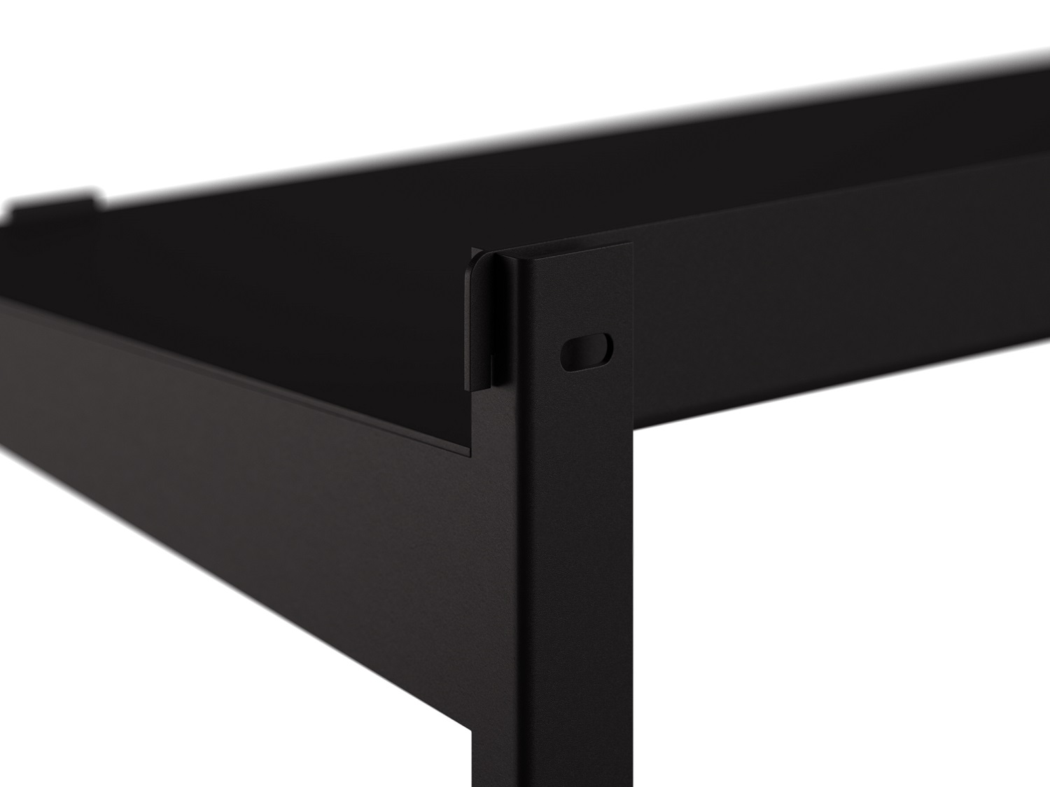 Detailaufnahme des schwarzen Click Wandregals von New Tendency, minimalistisches Design für moderne Wohnräume.