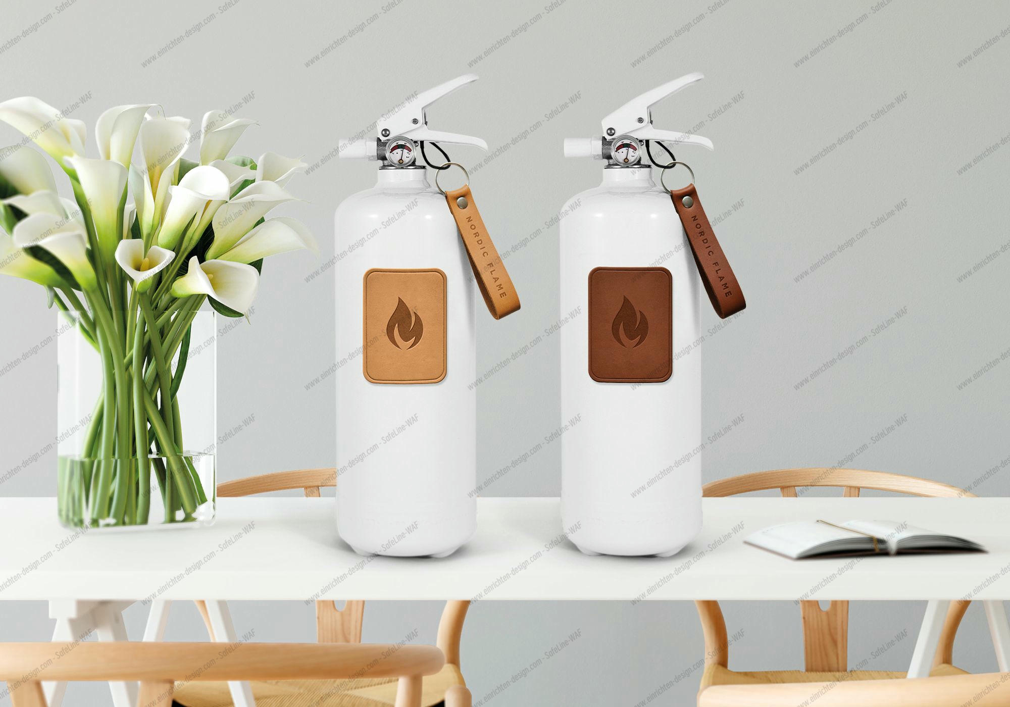 Fire extinguisher Leather Edition 2 kg white - dark leather emblem Nordic Flame SINGLE PIECE