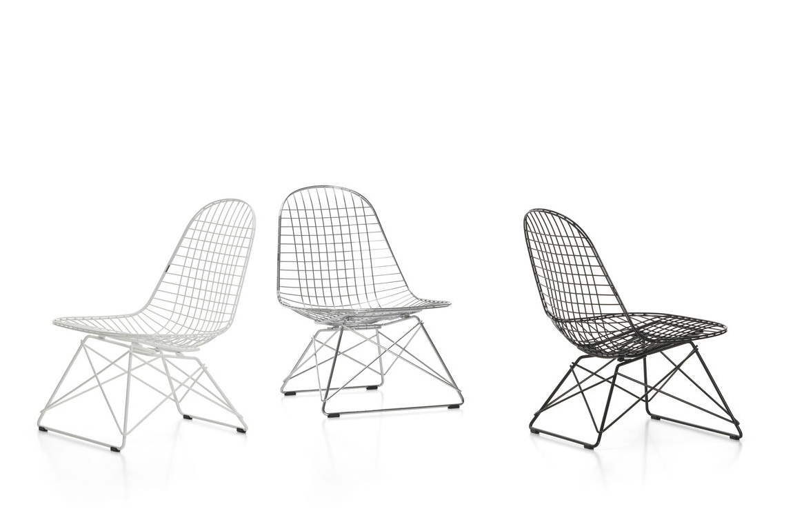 Vitra LKR Wire Chair Stuhl ungepolstert in Weiß, Silber und Schwarz, modernes Design für Wohnzimmer.
