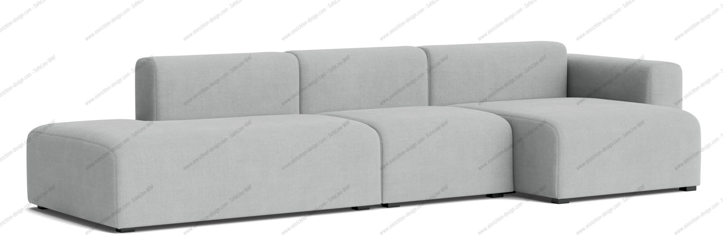 Helles Mags Sofa mit drei Sitzen und Armlehne rechts, modernes Design für Wohnzimmer.