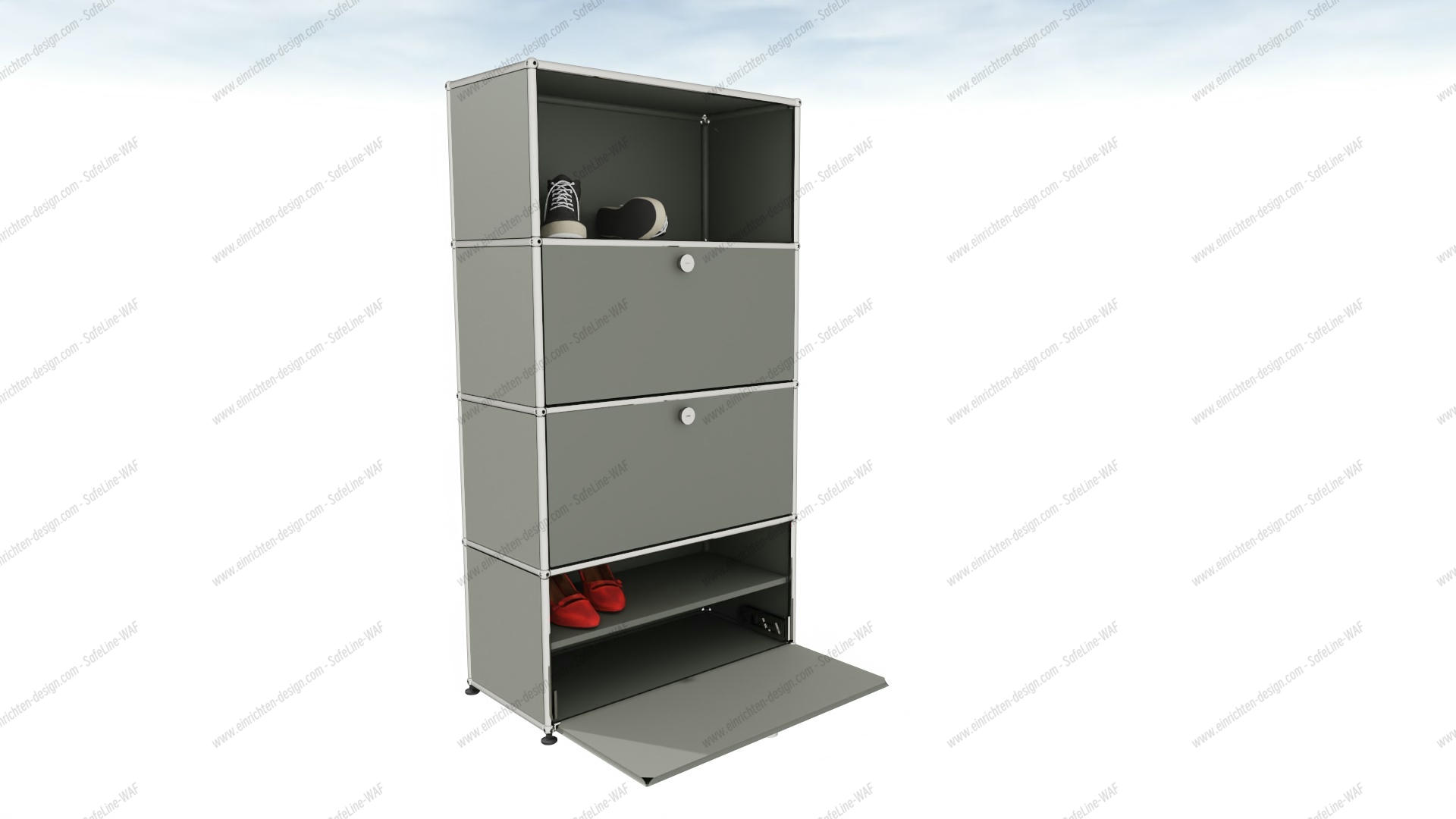medium gray USM Haller shoe cabinet with flap