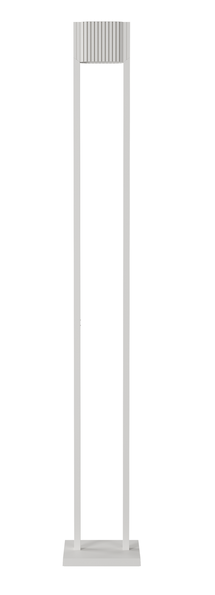 Weiße Unic LED Stehleuchte im minimalistischen Design mit rechteckigem Rahmen und Lamellenstruktur.