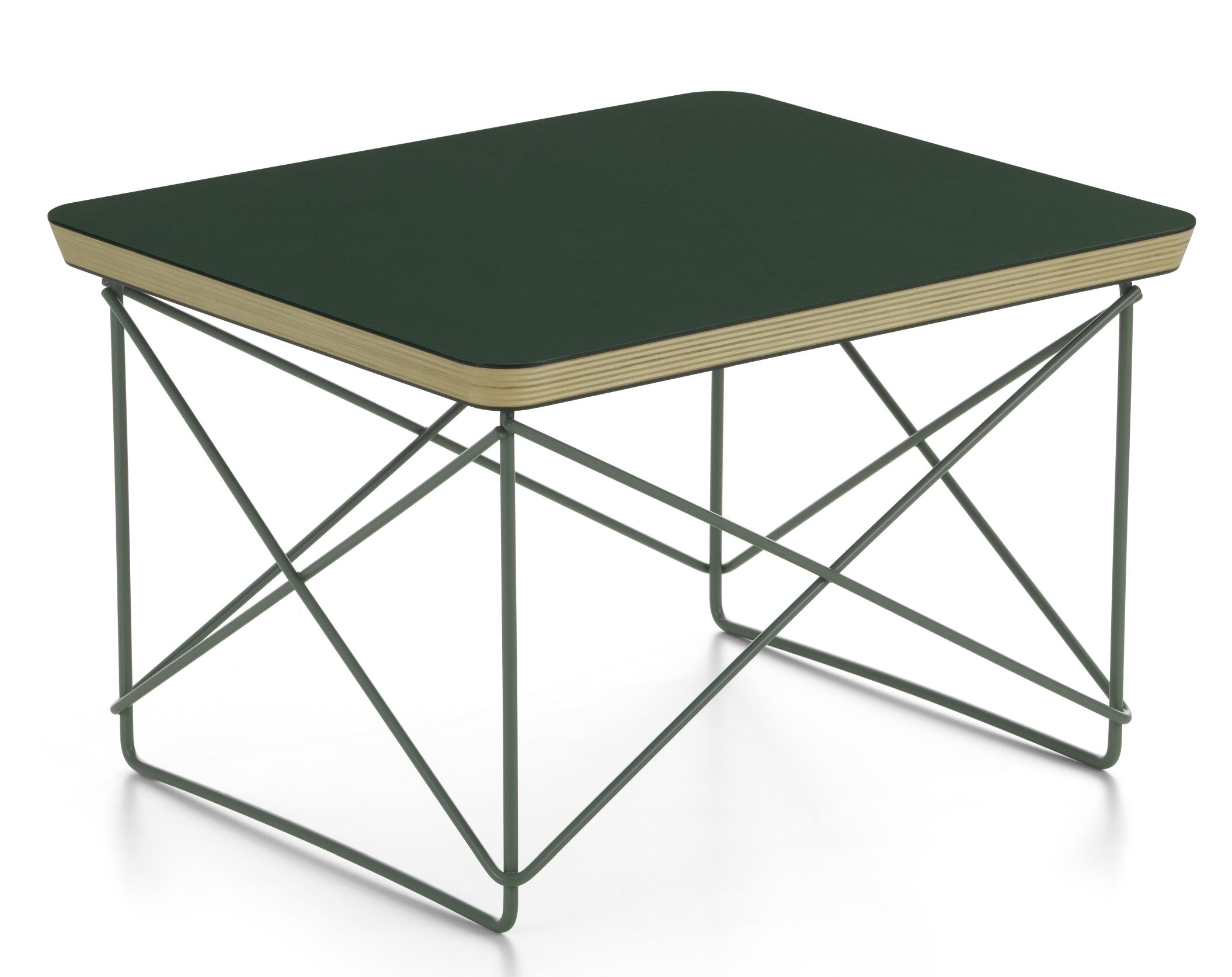 Vitra LTR Occasional Table Beistelltisch mit Linoleum Jade Platte und filigranem, grünem Drahtgestell.
