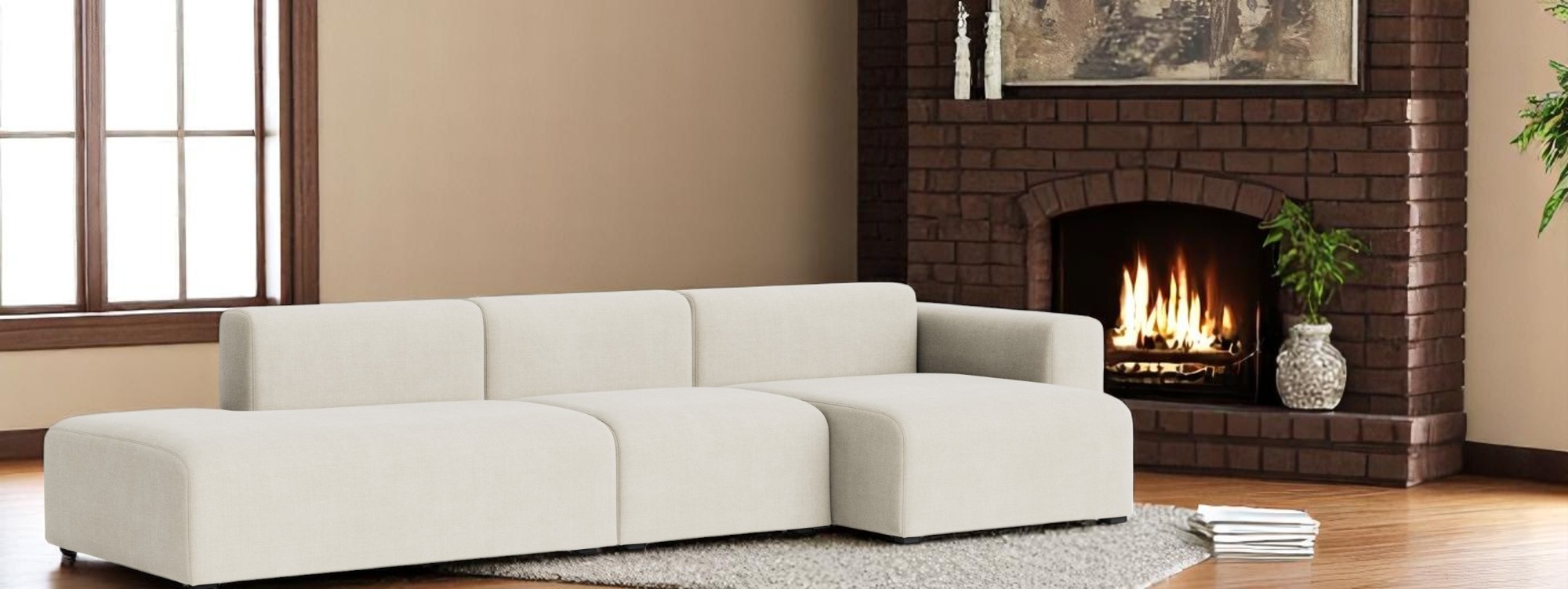 Mags Sofa 3-seater Combination 4 Low Armrest with armrest right Hay