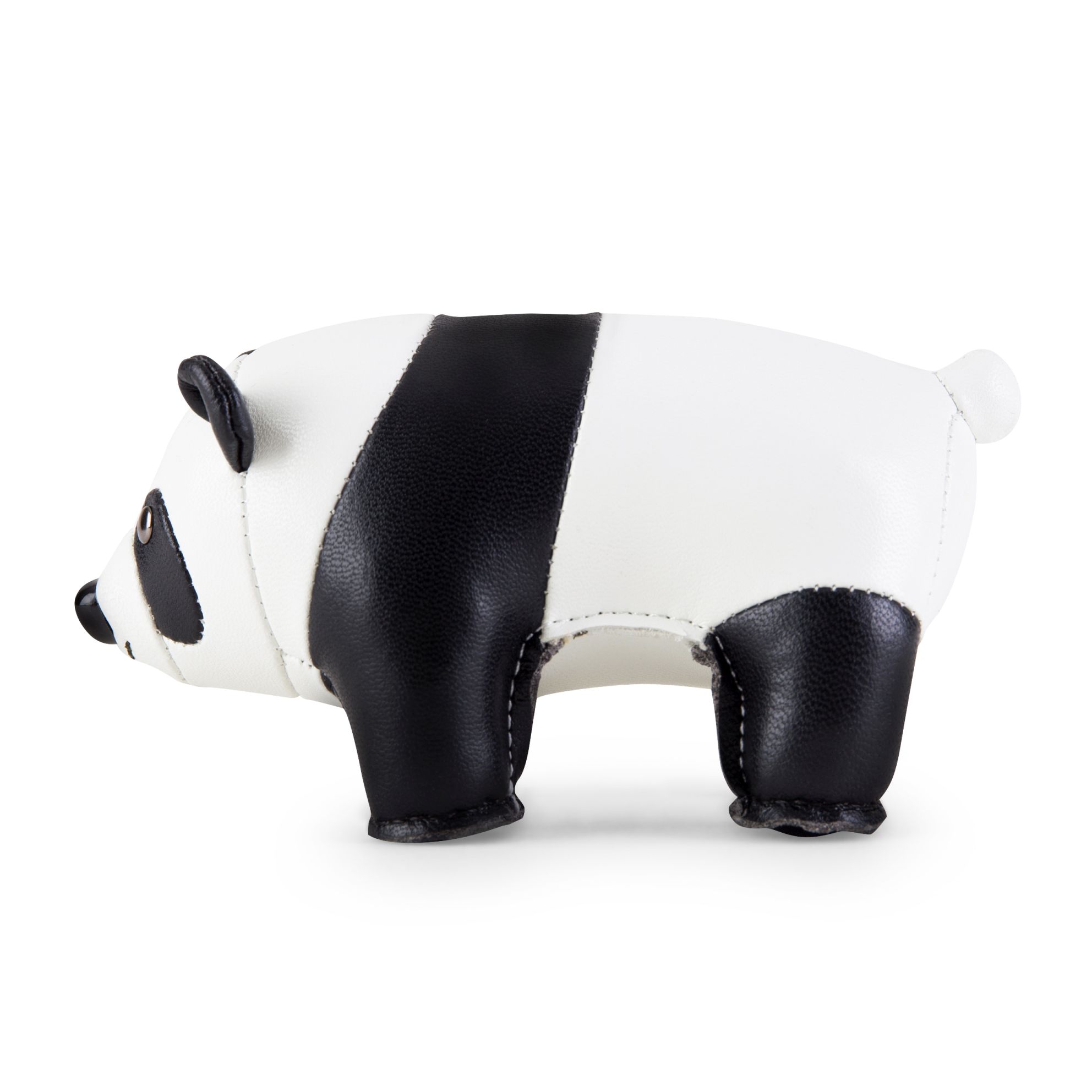 Briefbeschwerer Panda Figur, dekorativer Türstopper aus Leder in Schwarz und Weiß für Kinderzimmer.