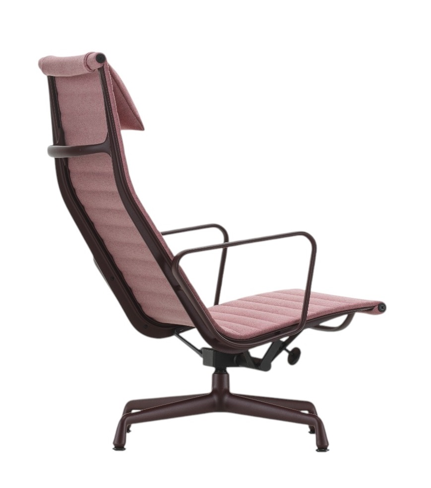 Vitra Aluminium Chair EA 124 Sessel in Rosa, seitliche Ansicht, Designklassiker für Büro und Wohnbereich.