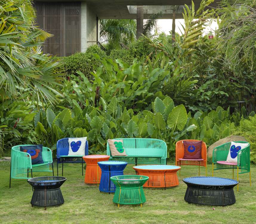 Caribe Dining Chair Outdoor ames Emerald green / bubblegum pink / curry yellow