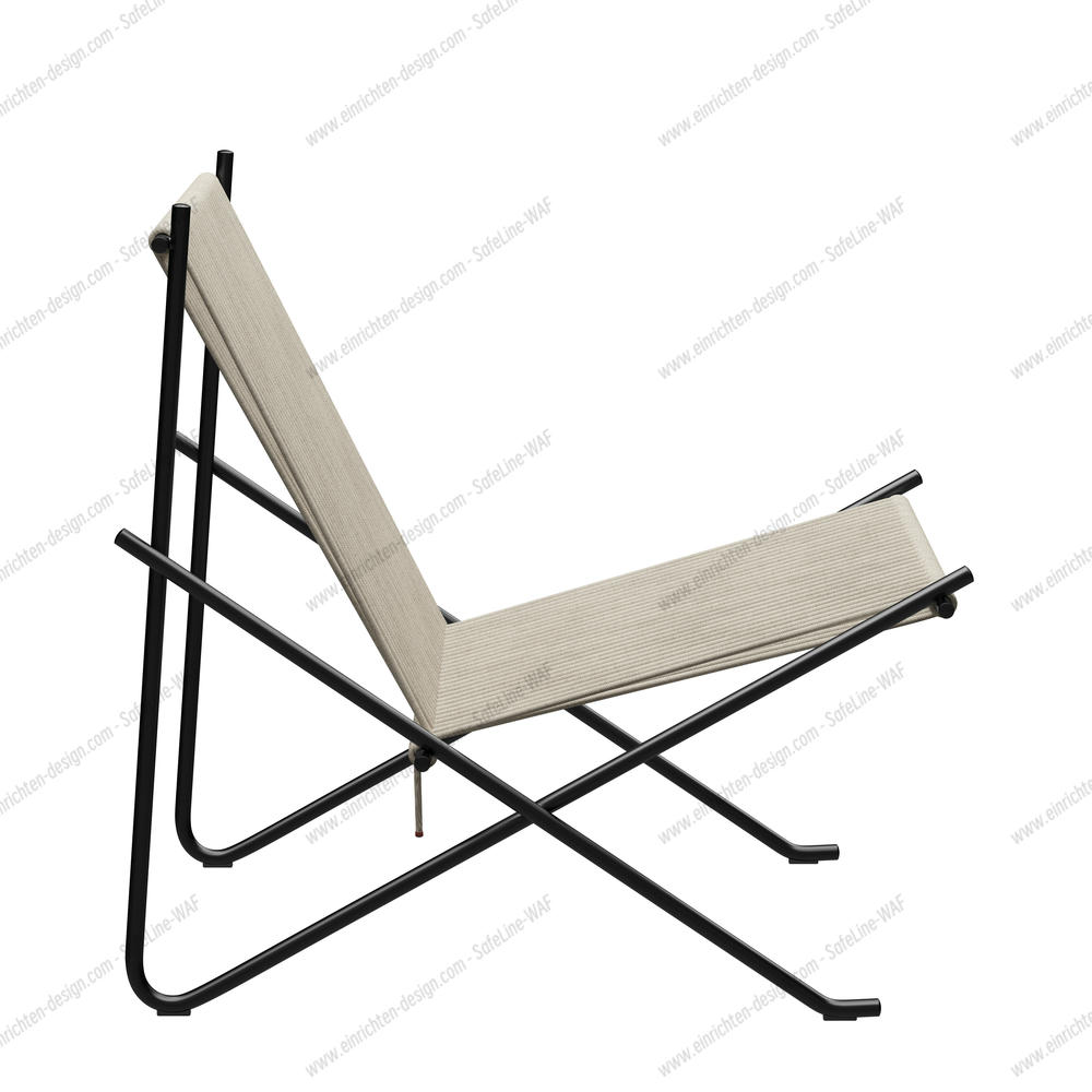 PK4 Lounge Chair von Fritz Hansen, pulverbeschichteter Stahlrahmen, Naturfarbener Stoffbezug, Design Sessel.