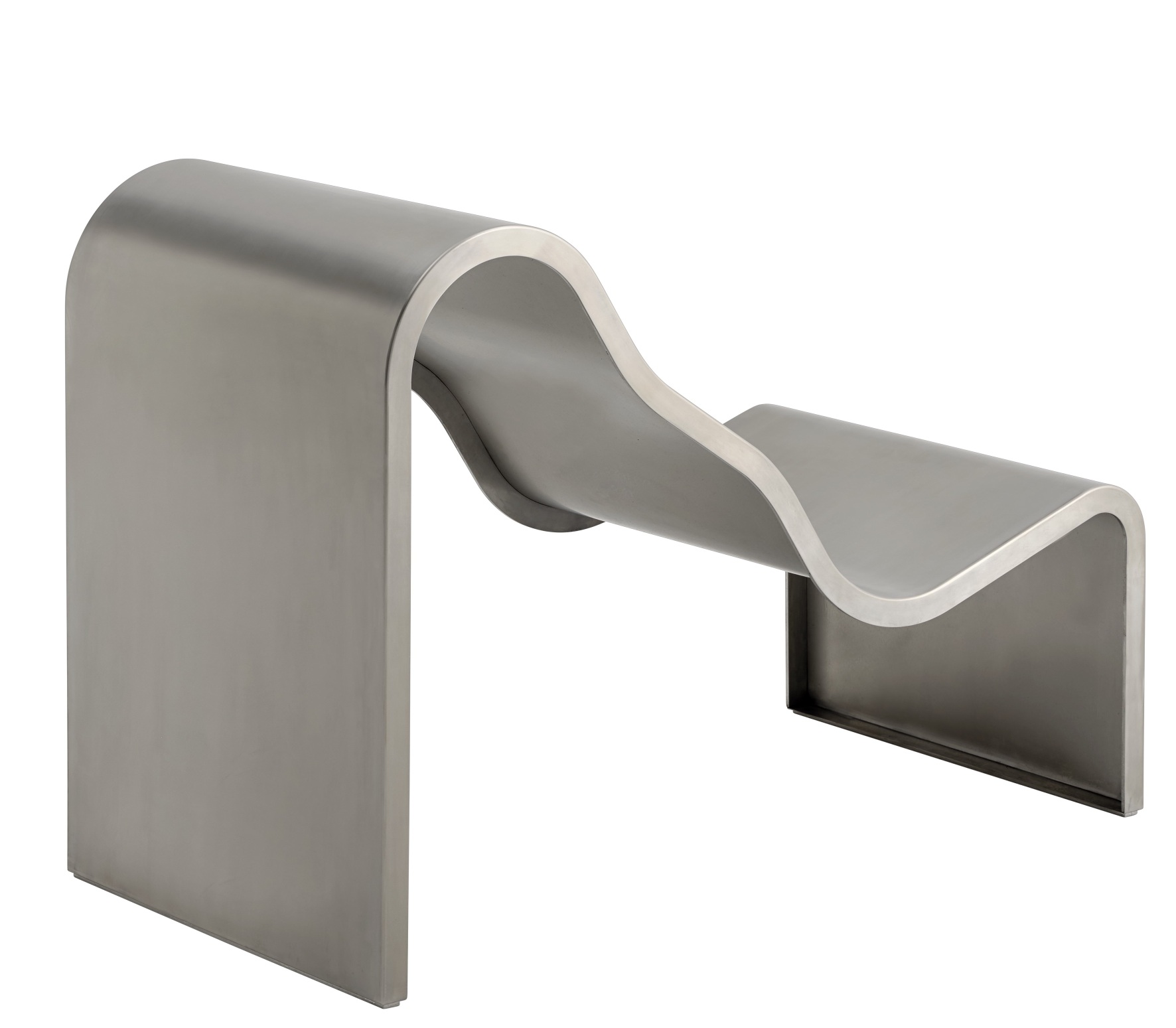 Muuto Dream Bench Indoor/Outdoor Bank aus gebogenem, grauem Metall für den Garten oder Wohnbereich.