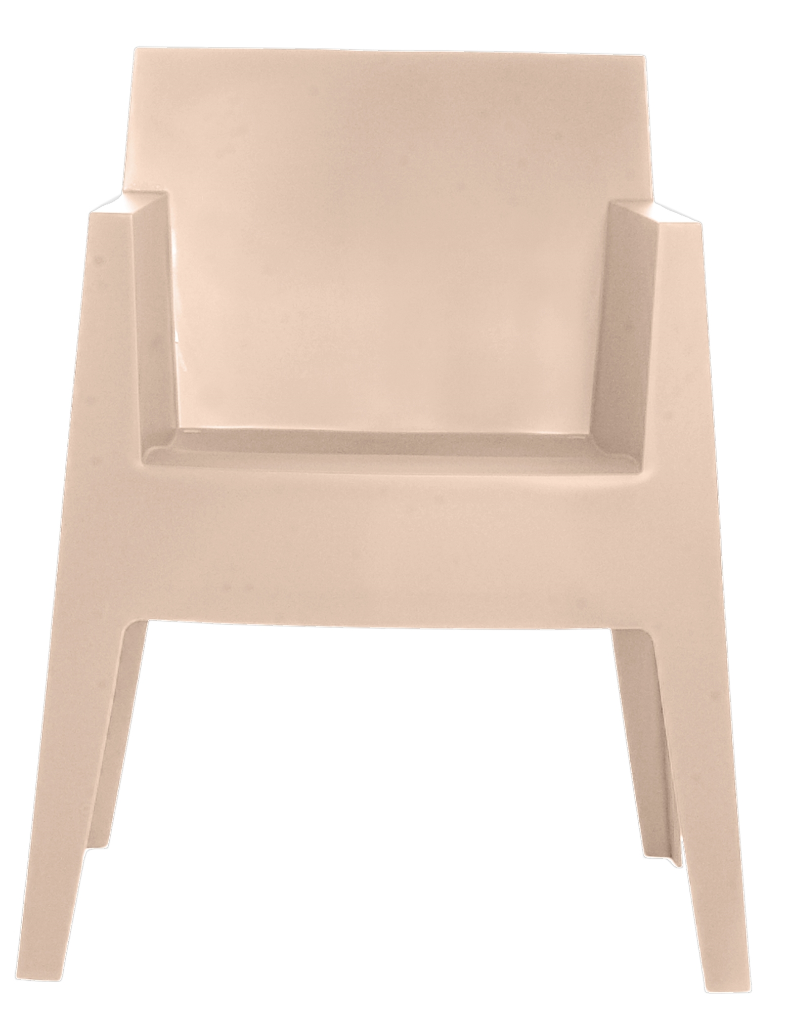 Driade Toy Armlehnstuhl in Puderrosa, moderner Kunststoffstuhl für Esszimmer und Wohnbereich, Frontansicht.