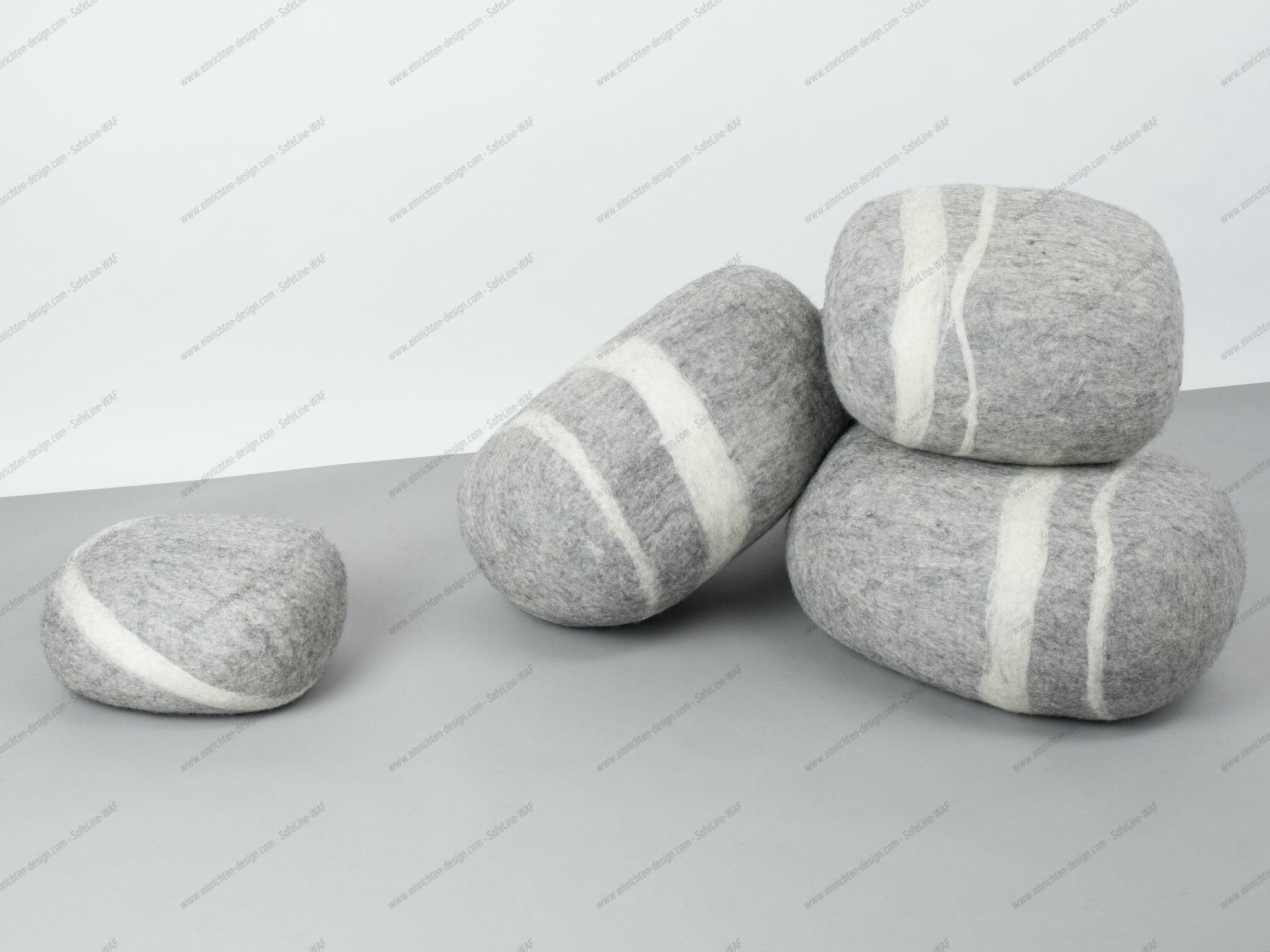 Graue Filz Kieselstein Hocker von myfelt, ideal als Sitzgelegenheit oder Deko-Element.
