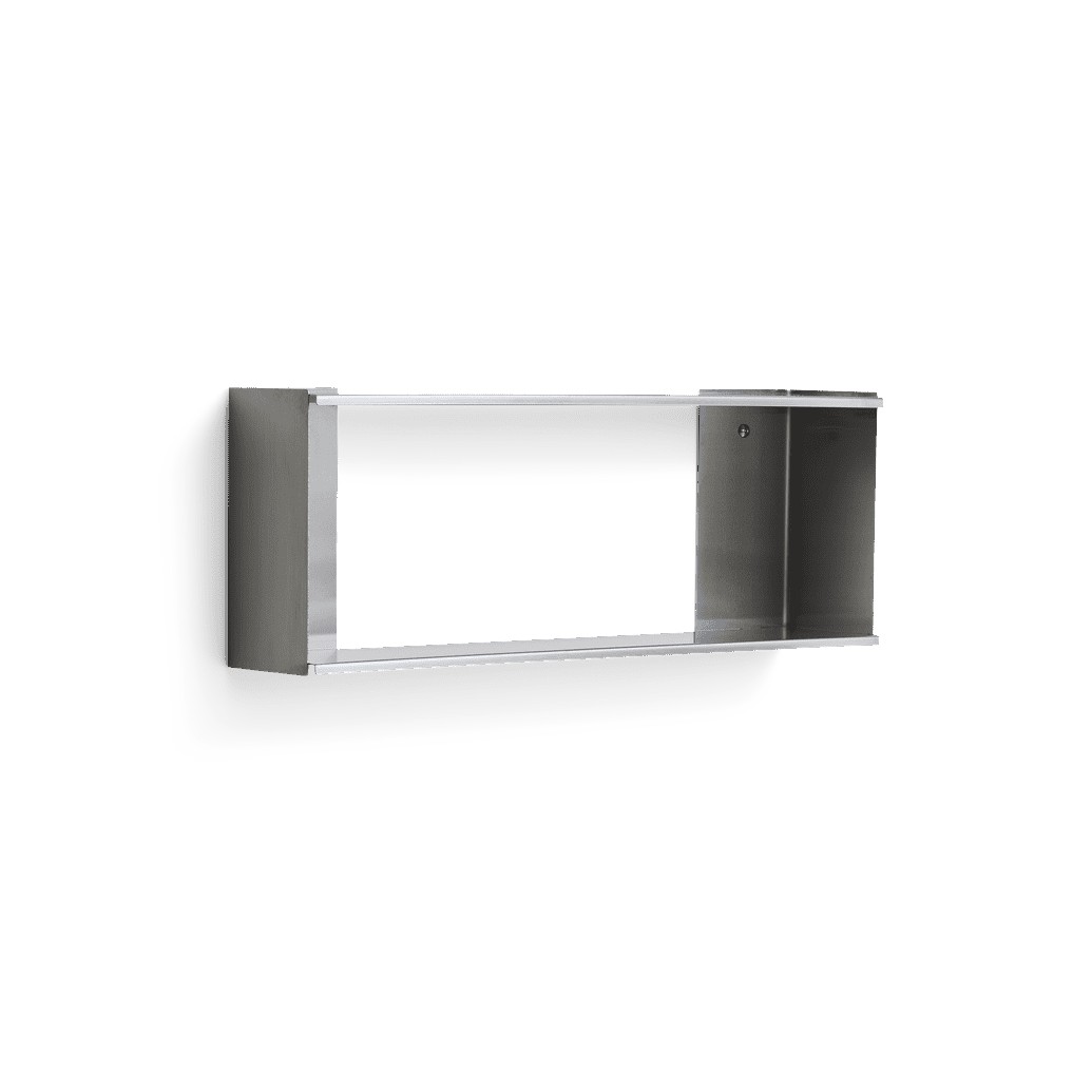 Form & Refine Taper Wandregal klein aus gebürstetem Edelstahl, moderne Wanddekoration für Wohnzimmer und Büro.