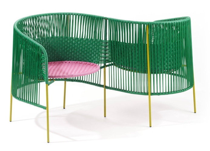 Caribe Vis a Vis Bench Outdoor ames Emerald green / bubblegum pink / curry yellow