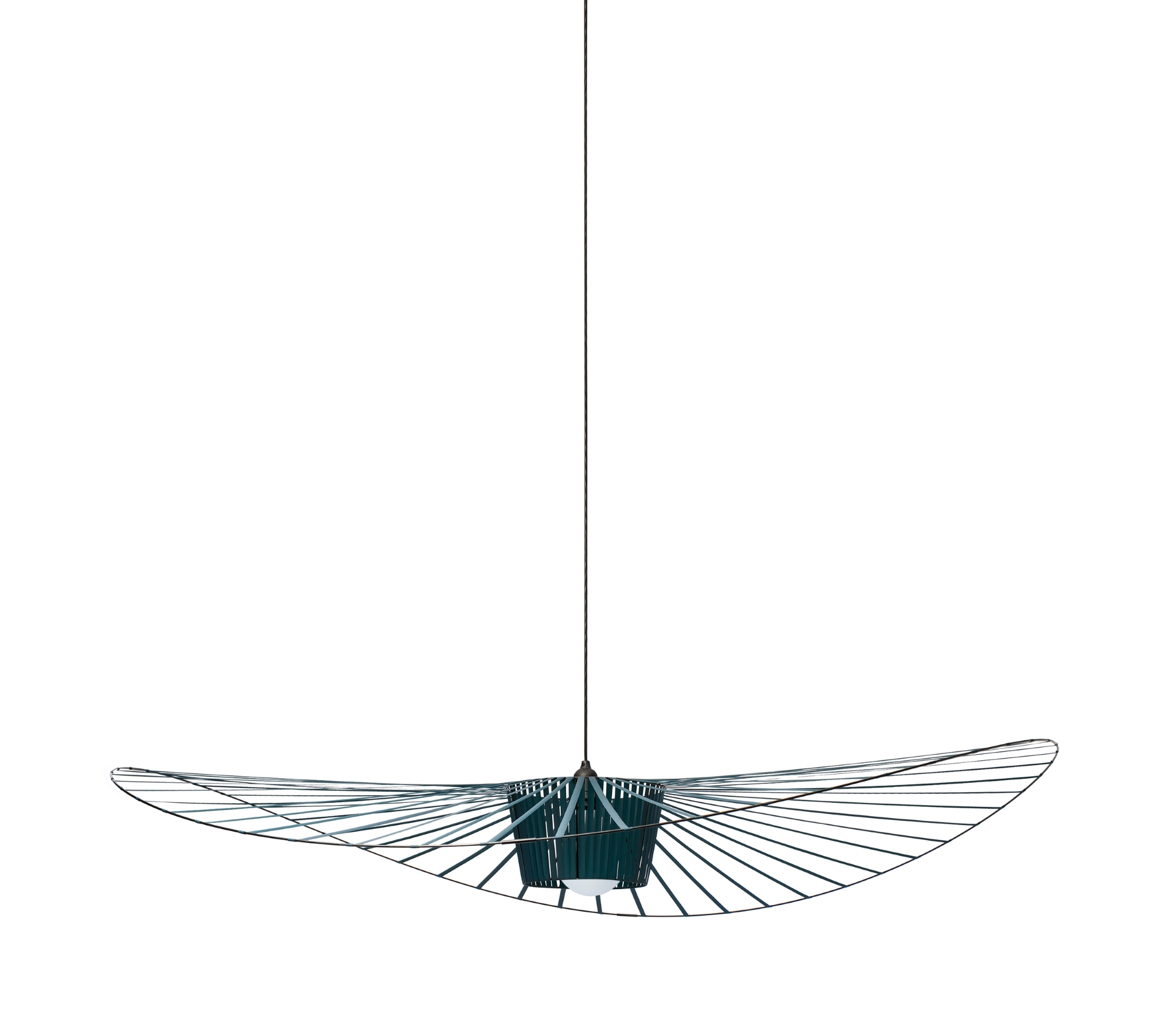 Grüne Vertigo Pendelleuchte von Petite Friture, modernes Design mit filigranen Linien und sanftem Licht.