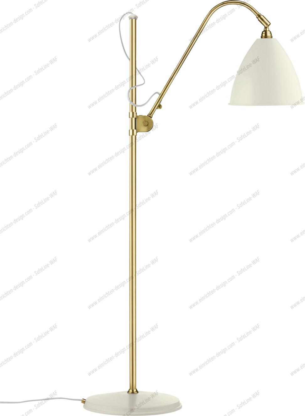 Bestlite BL3 Stehleuchte in Weiß und Messing von Gubi, modernes Design für Wohnzimmer.