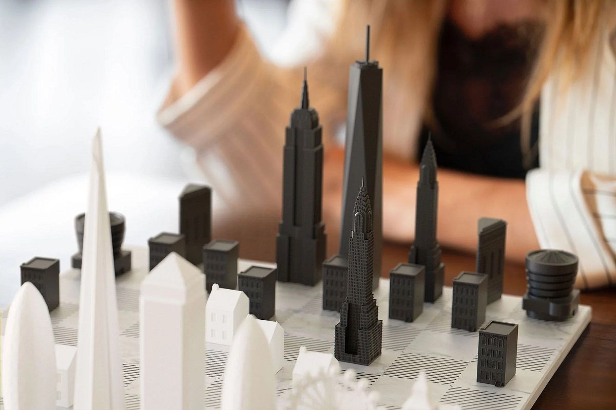 Special Edition Acrylic London vs New York Chess set with marble board Skyline Chess SINGLE PIECE