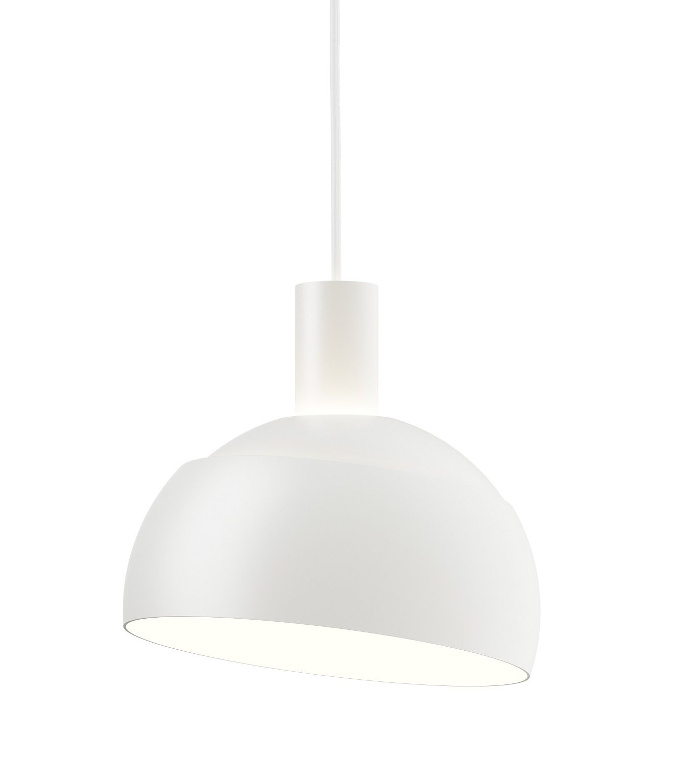 Weiße FJ Elements Pendelleuchte von Louis Poulsen, moderne Hängelampe für Wohnzimmer und Esszimmer.