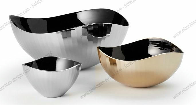 Drei dekorative Lorenzo Schalen von Philippi in Silber und Gold, modernes Design für Tischdekoration.