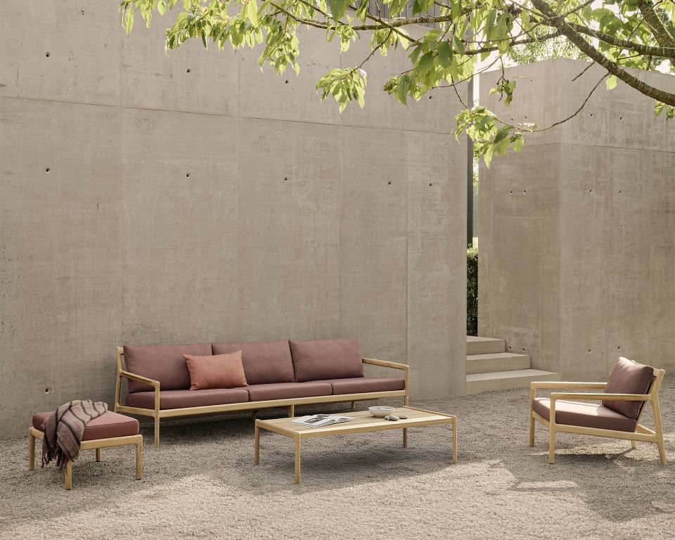 Jack Outdoor Upholstered Stool Teak Green Fabric Ethnicraft