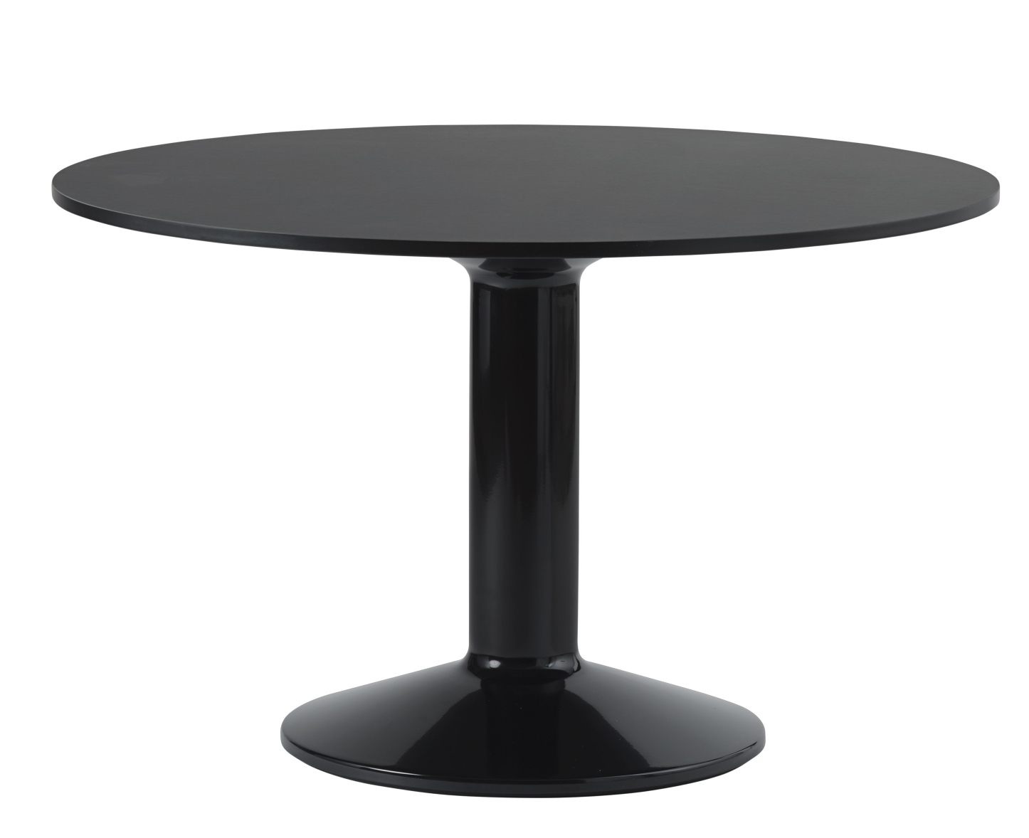 Schwarzer MIDST Table Esstisch von Muuto mit runder Tischplatte und zentralem, zylindrischem Fuß.