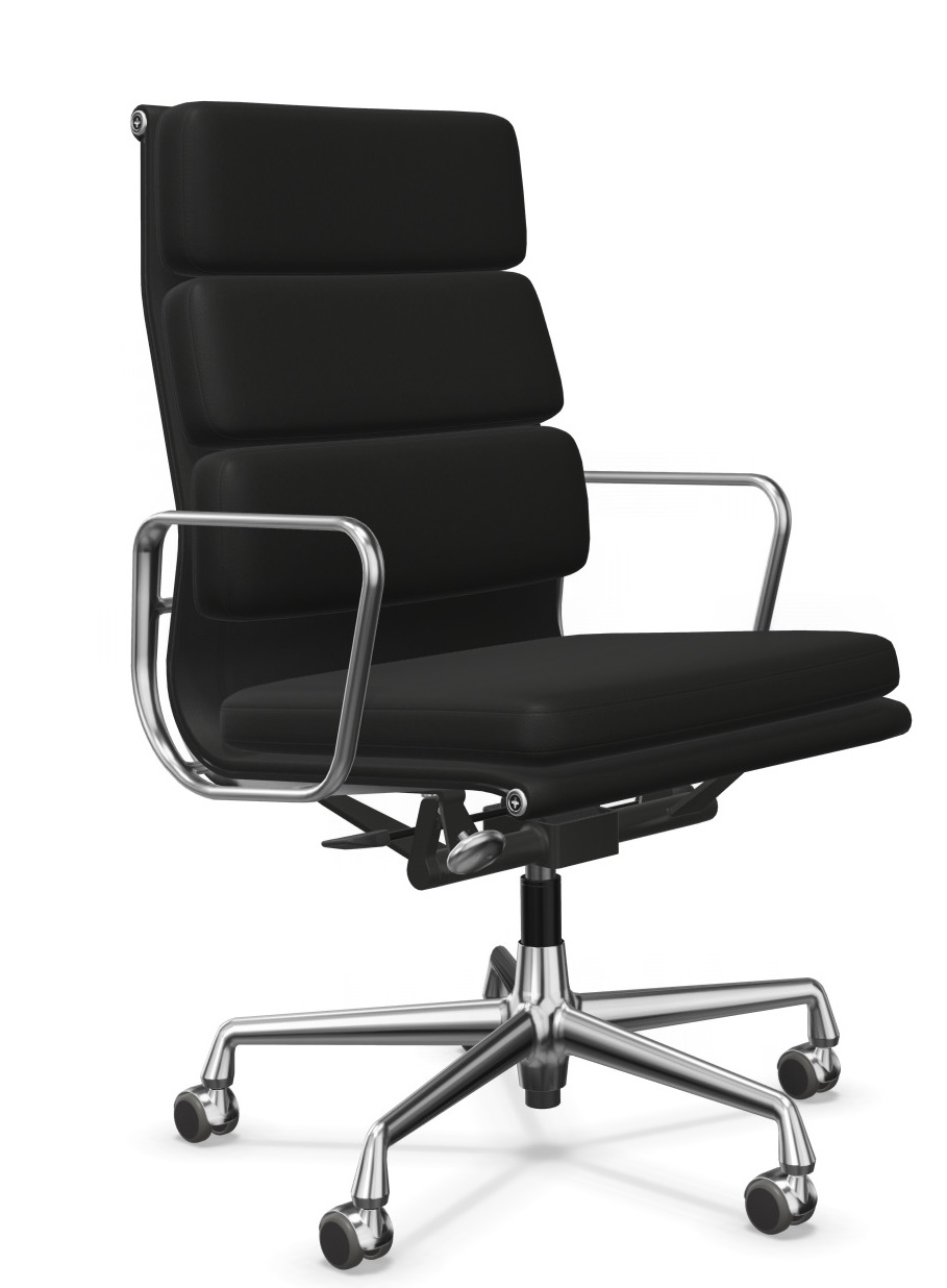 Soft Pad Chair EA219 / EA 219 HIGH BACK, ROTATING, PREMIUM LEATHER F NERO WITH CONTRAST WEAKNESS, CHROMED FRAME Vitra SINGLE PIECES