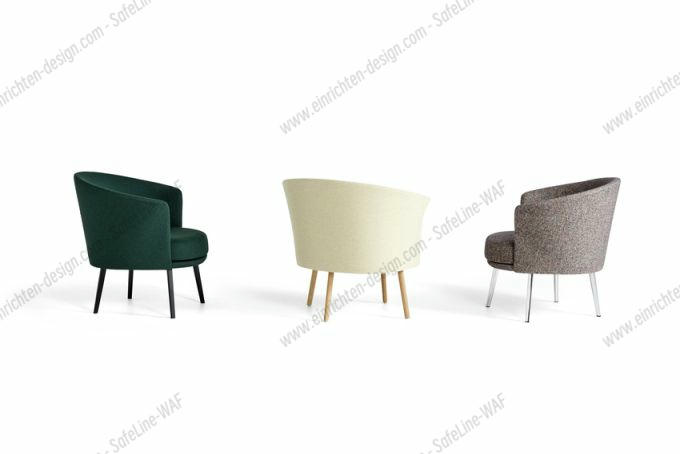 Drei Olavi Loungesessel von Hay in Schwarz, Beige und Grau, moderne Sessel für Wohnzimmer.
