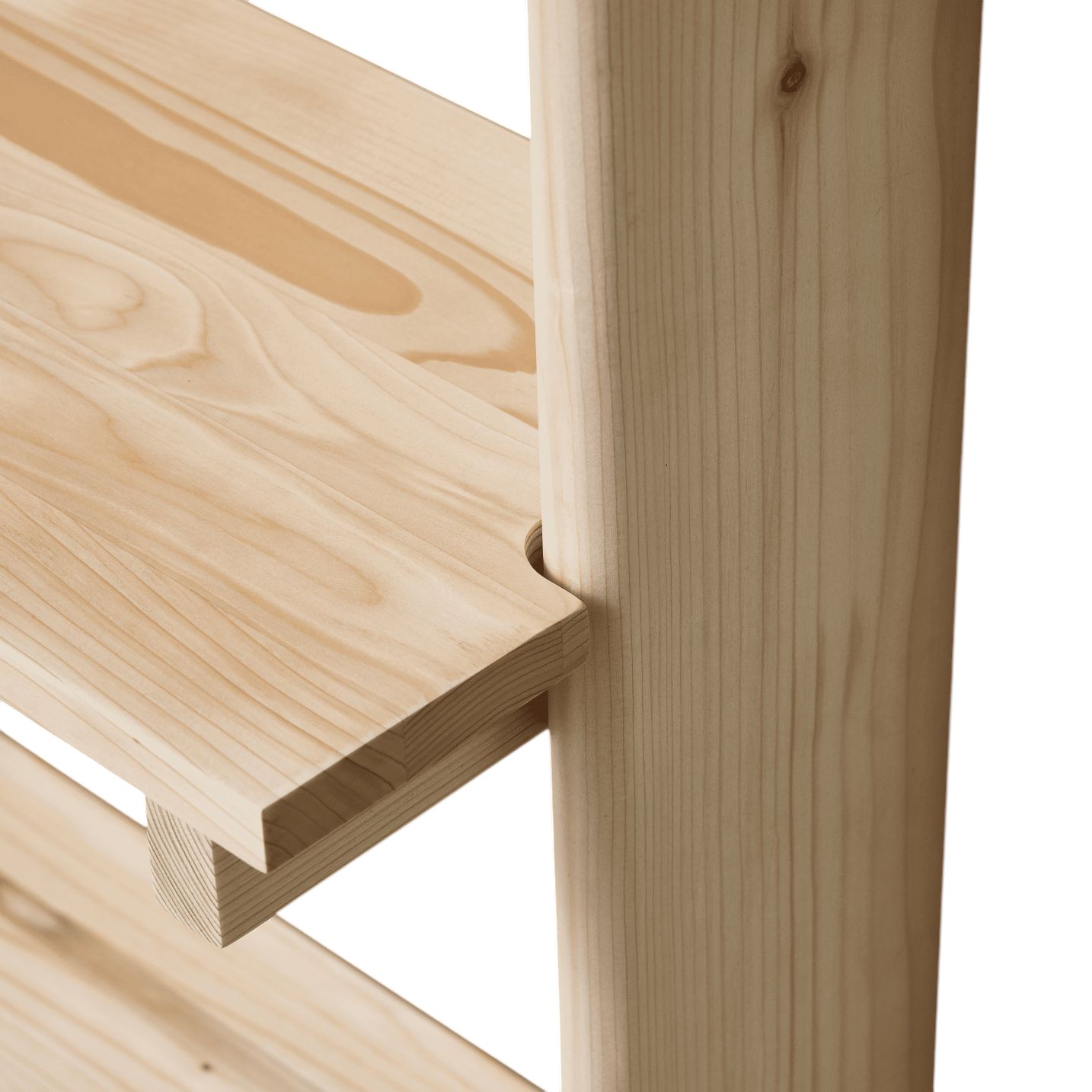 Detailaufnahme vom Beam Wandregal mit 5 Fächern von Form & Refine aus hellem, unbehandeltem Holz.
