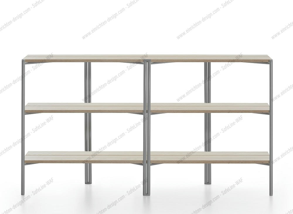 Emeco Run Shelf Regal mit drei Ebenen und grauem Metallgestell, modernes Design.