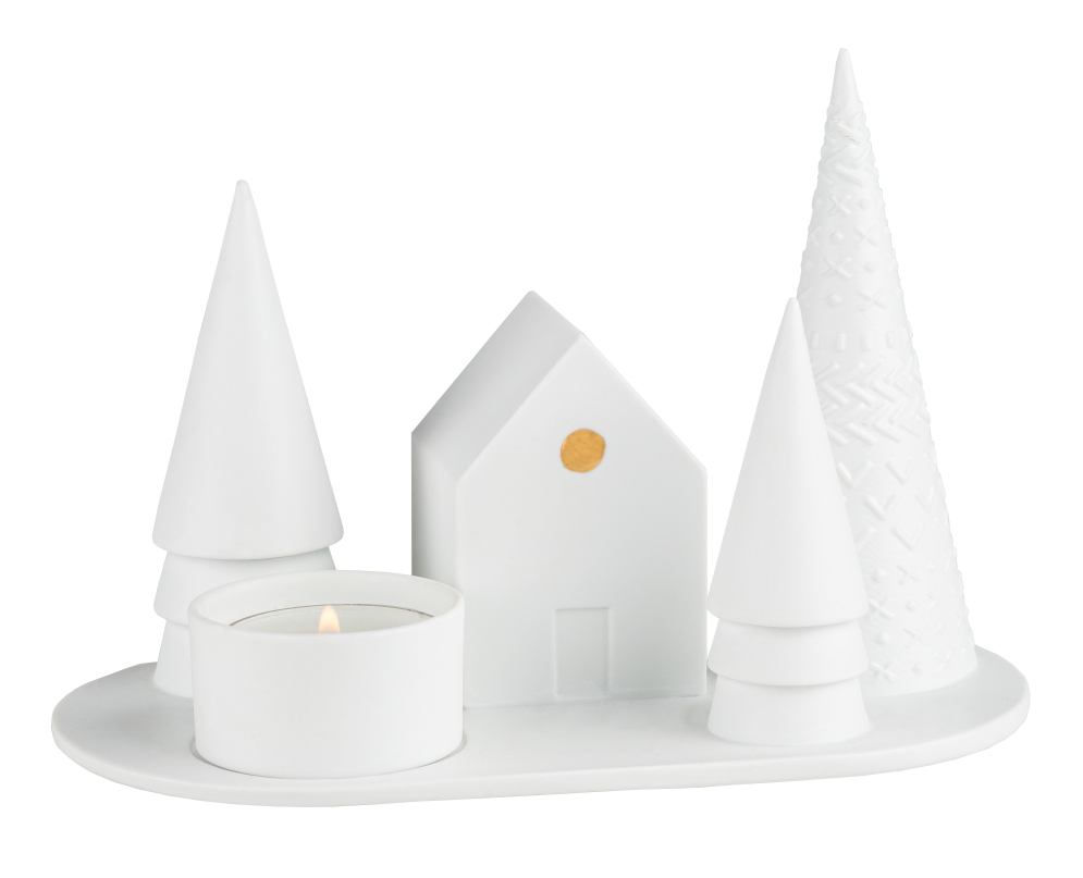 Winter fairy tale candle holder forest hut wheels  