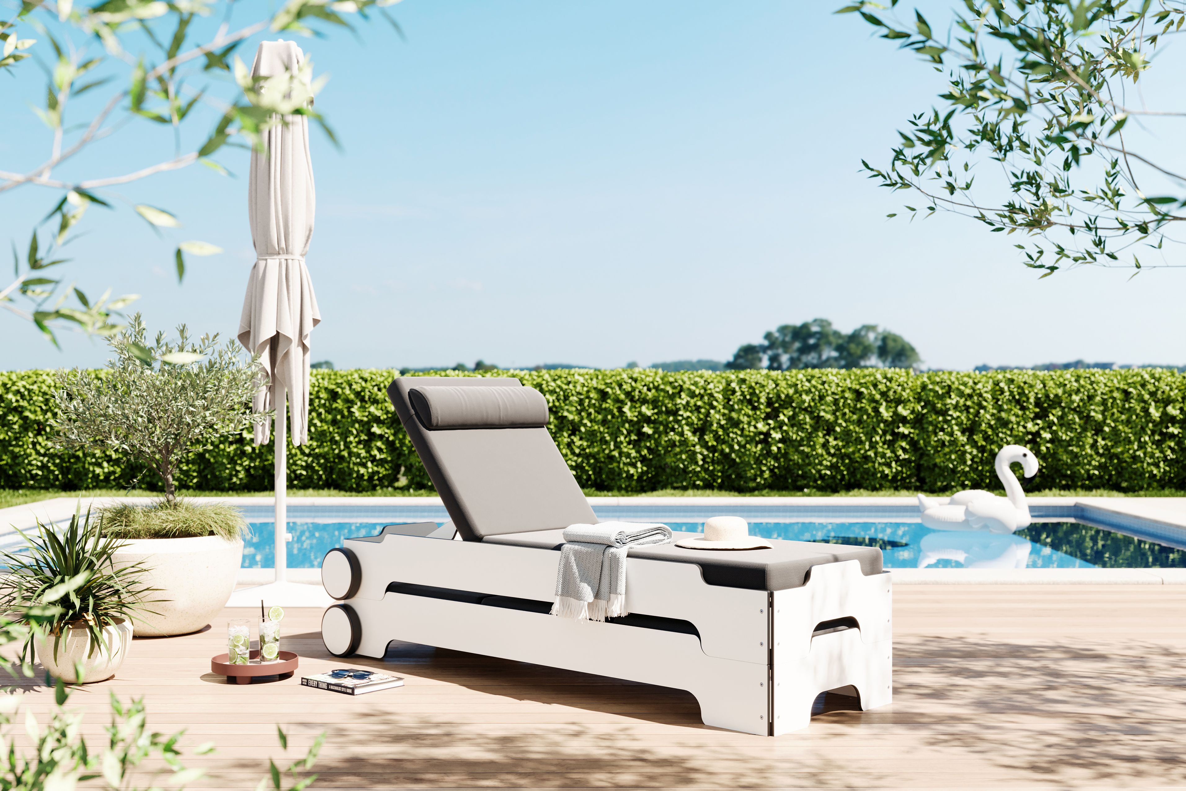 Solara Stacking Lounger incl. Wheels and Upholstery Outdoor Müller Möbelwerkstätten