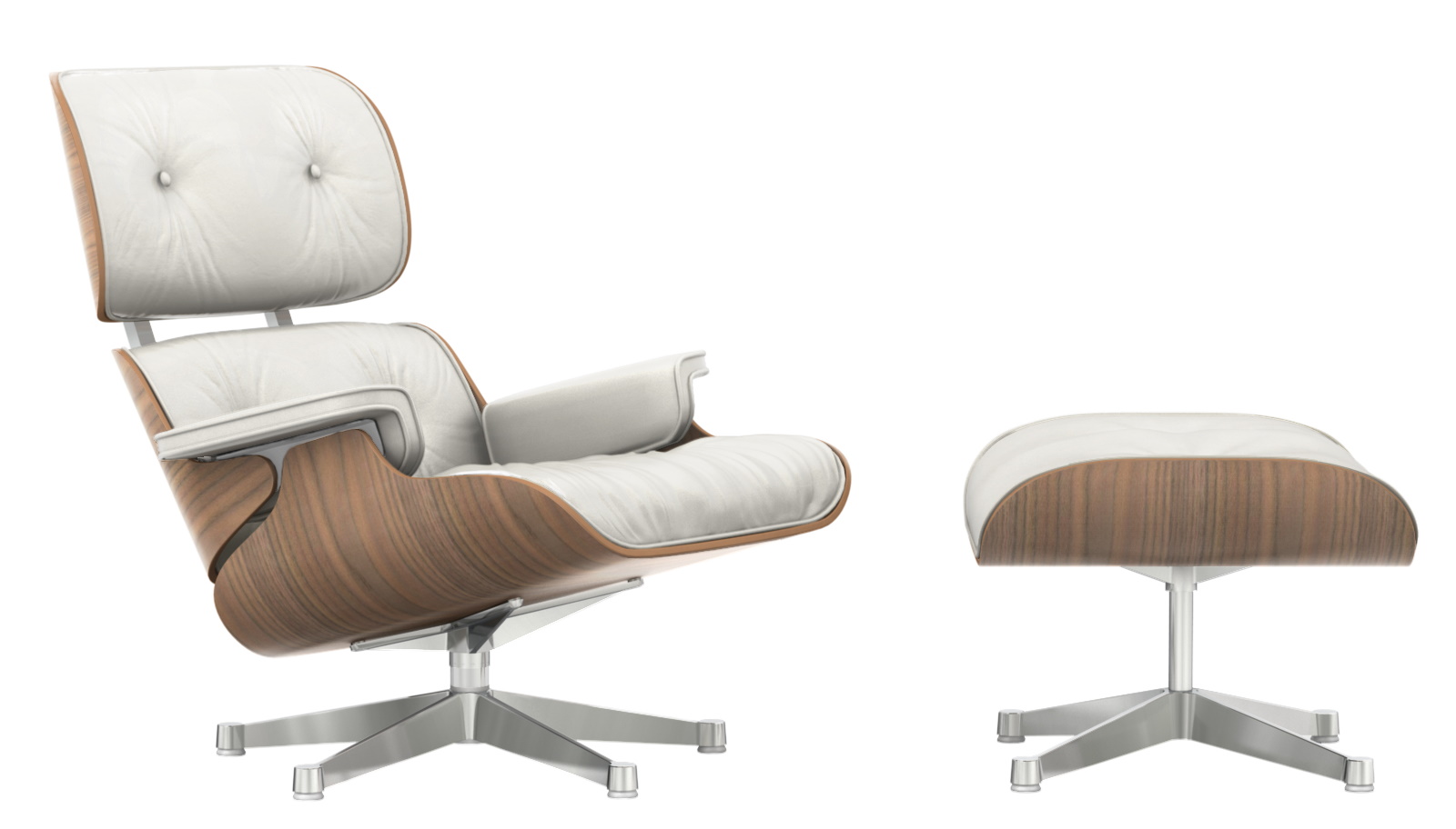 Eames Lounge Chair & Ottoman Walnut white leather Vitra