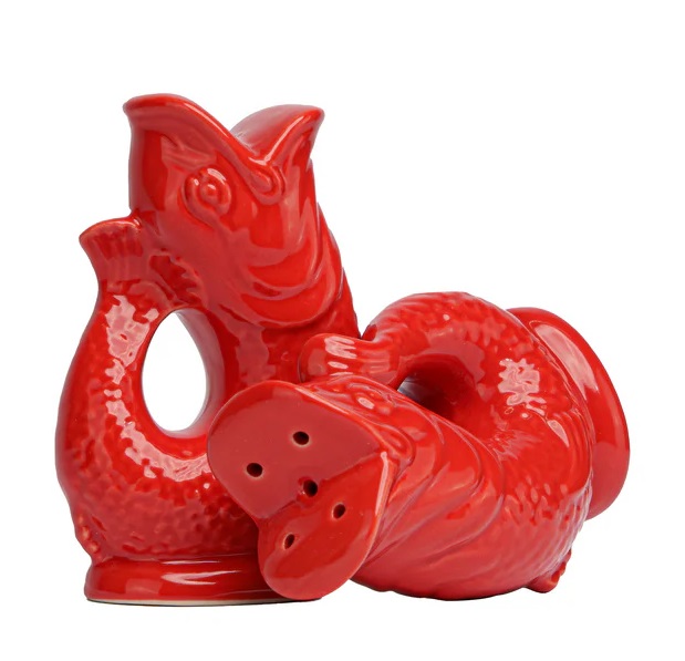 Rotes Gluggle Salt & Pepper Set, Fisch-Design, Keramik Salzstreuer und Pfefferstreuer für Küche und Tisch.