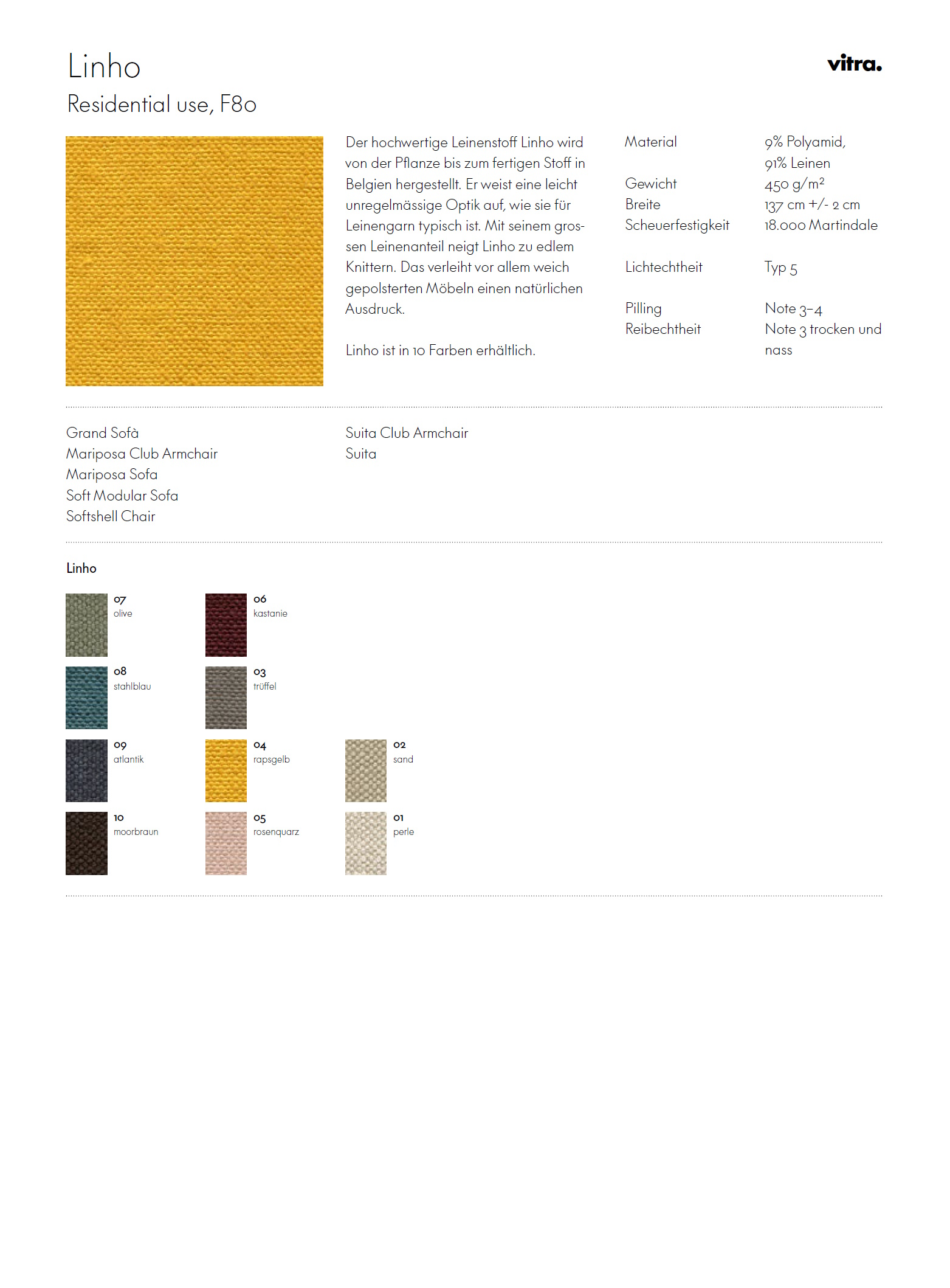 Fabric sample card Linho Vitra 