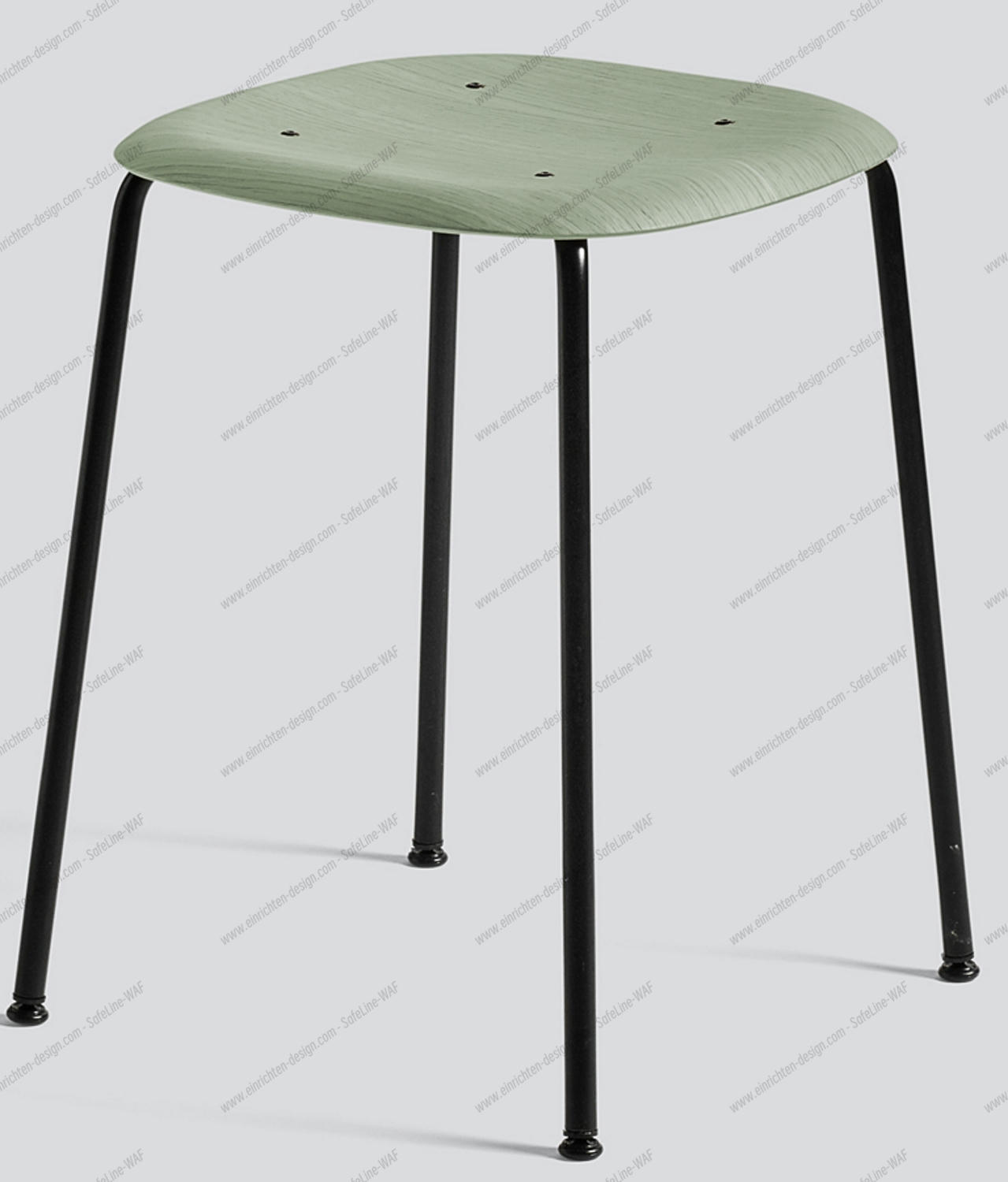 Soft Edge 70 Stool Hay Hocker Soft Edge 70 von Hay: Grüner Sitz auf schwarzem Stahlgestell, minimalistisches Design.