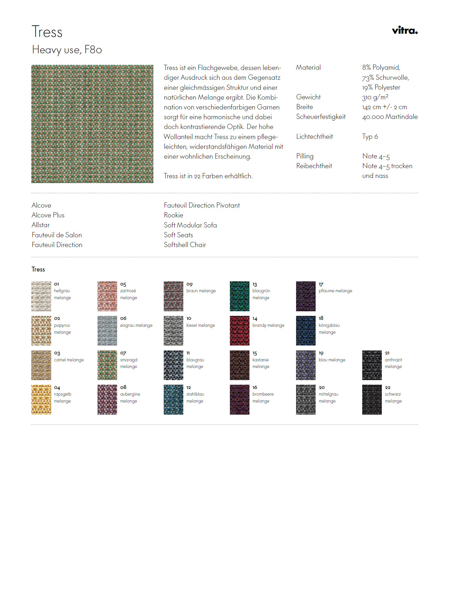 Fabric sample card Tress Vitra  