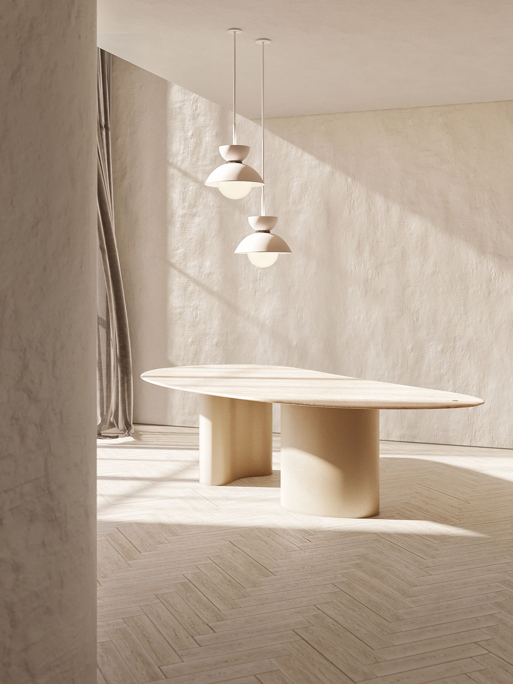 Pam Dining Table Arabescatto Marble and Gold Leather Mansi London