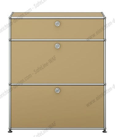 Beiges USM Haller Highboard mit zwei Klappen und verchromtem Gestell, modernes Designmöbel für Wohnzimmer und Büro.
